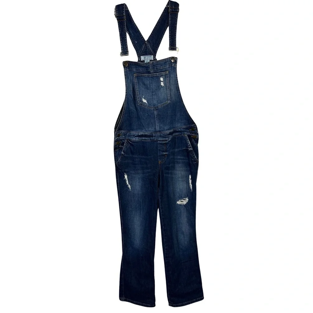 Guess Distressed Denim Straight Leg Jean Overalls - Picture 1 of 12